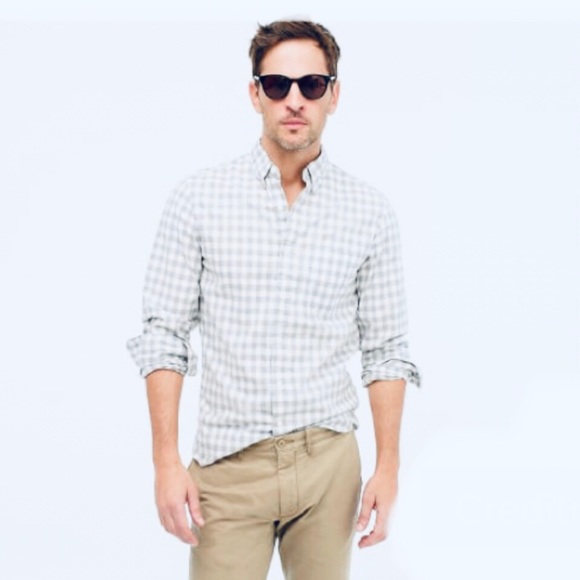 J. CREW ESSENTIAL GREY GINGHAM BUTTON DOWN SHIRT - Picture 1 of 4